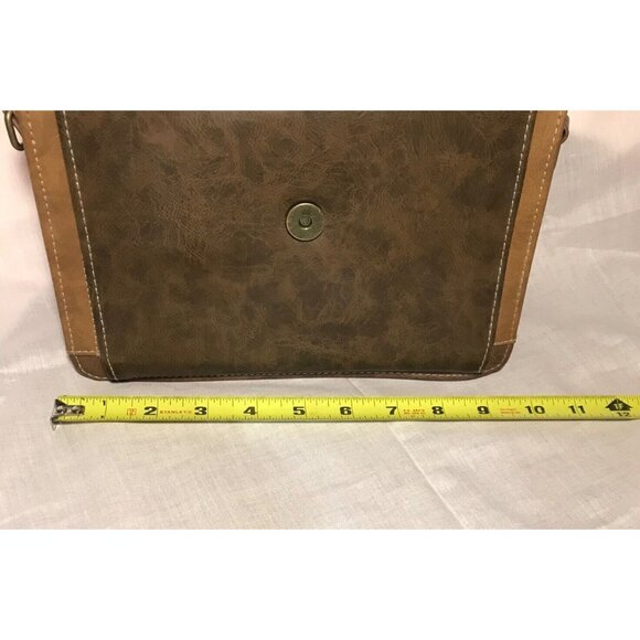 The Stone Bag Top Handle Embroidered Flower Brown Faux Leather 10x7.5" - Picture 10 of 13